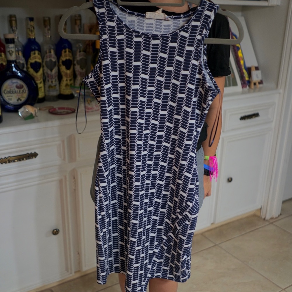 Navy blue and white latter dress